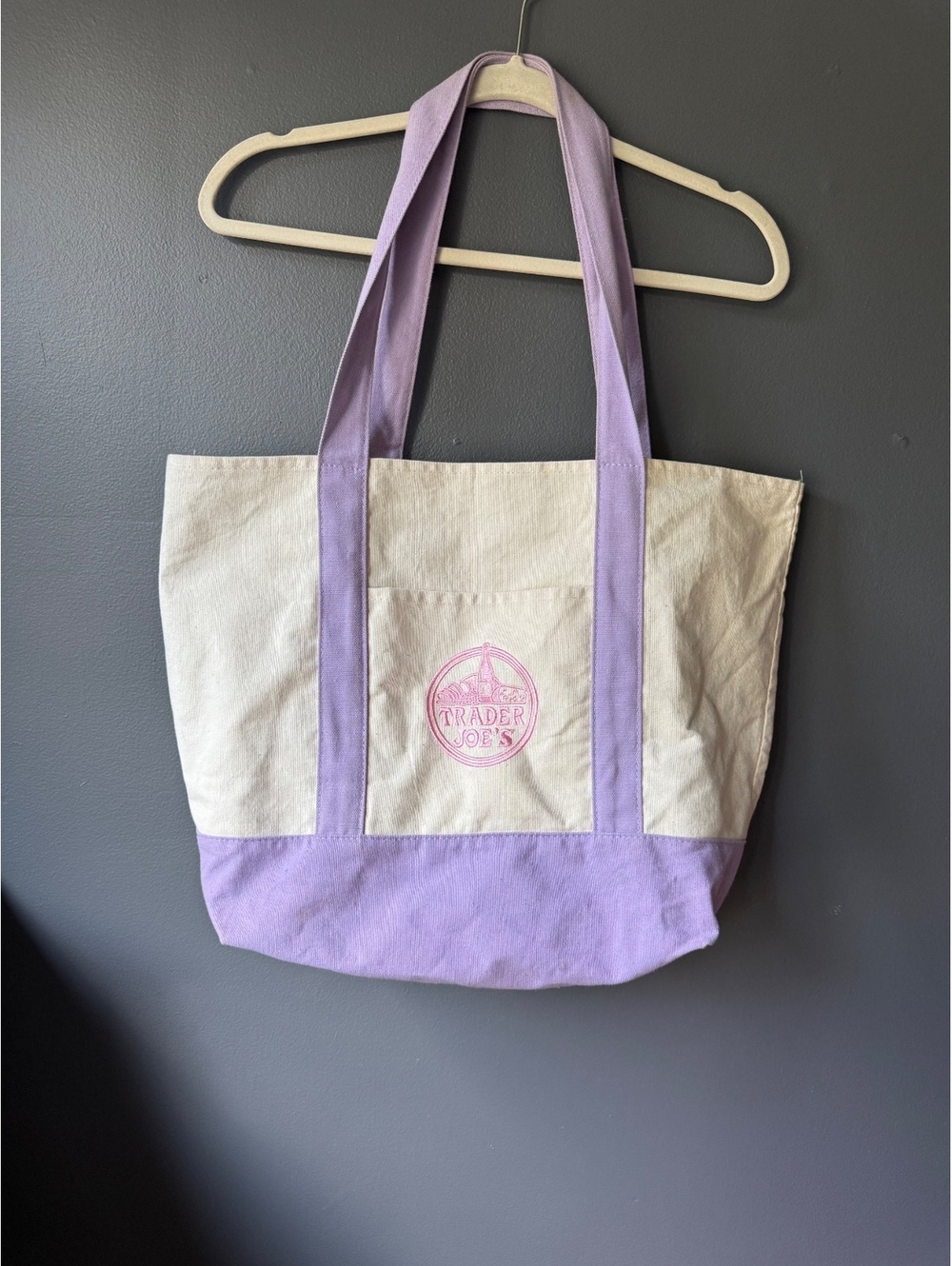 Trader Joe's Canvas Tote Bag with Purple Accents